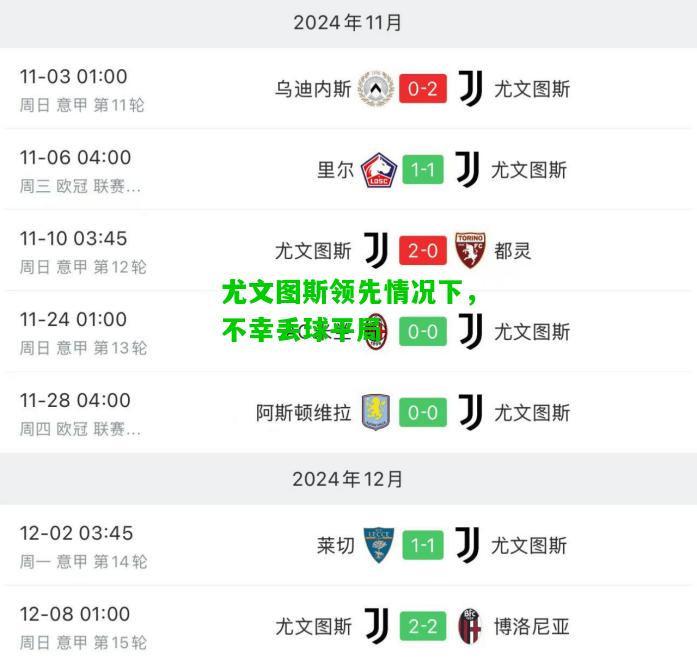 尤文图斯领先情况下，不幸丢球平局
