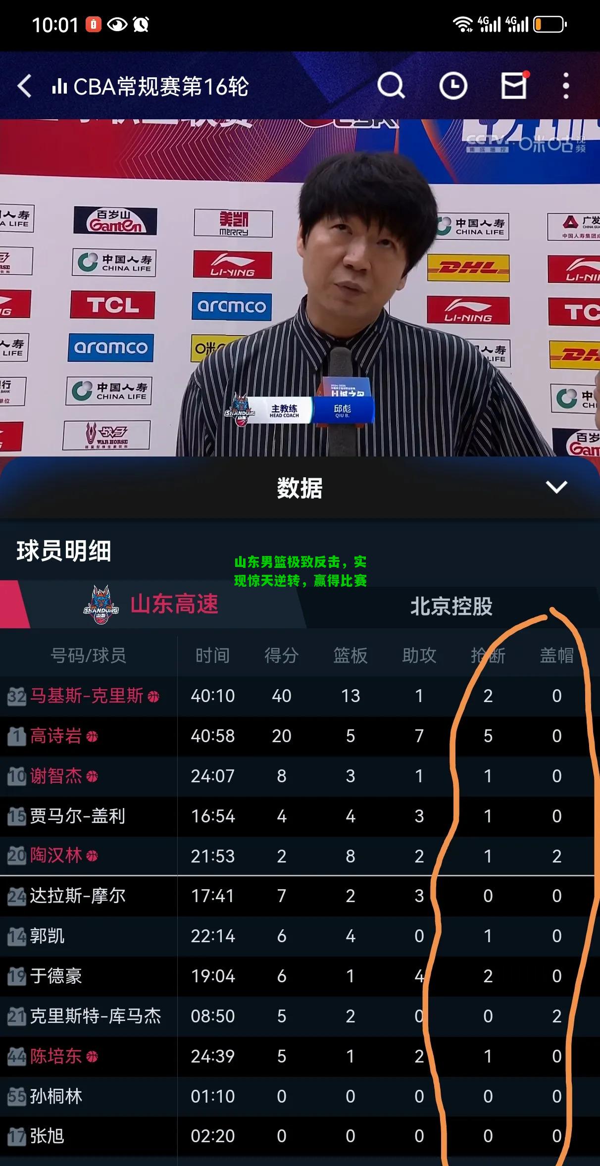 山东男篮极致反击，实现惊天逆转，赢得比赛